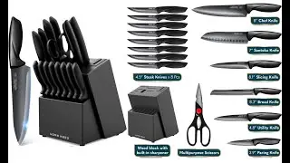 Kitchen Knife Set with Sharpener || High Carbon Stainless Steel Knife Block Set