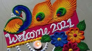 #1440 happy new year muggulu | peacock rangoli for sankranthi muggulu | रंगोली डिजाइन