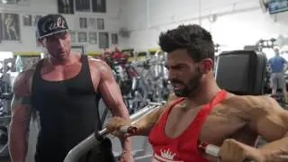 Sergi Constance Chest day workout at golds gym Venice with Justin Lovato