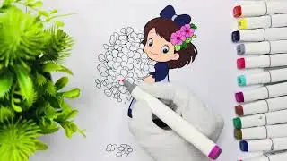 Cute Girl with Flowers Coloring 🌸💖 | Sweet Floral Art | Adorable Coloring Video