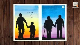 🥰Father and Son relationship in Sunlight and Moonlight drawing | poster colour drawing |#shorts