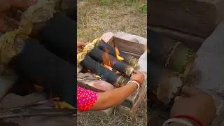 Bamboo Masala Chicken Making In Village 🤤 Chicken Cooking Inside Bamboo #shorts #bamboochicken