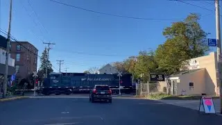 Pan Am Railways freight train through Front street, Exeter NH
