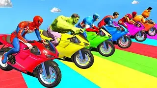 SPIDER MAN Takes on Spiral Bridge Stunt Ride on Motorcycle🦺🥽بطال الخارقين على القضبان دوامة قمع