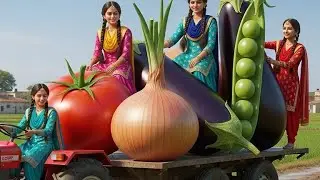Miniature punjabi women cooking a giant Baingan Ka Bharta 