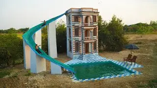 Building A Mud Resort House And Water Slide, Sky Bridge With A Pool