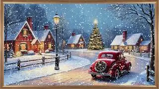 4K FRAME TV VINTAGE CHRISTMAS OIL PAINTING | 2 HRS WITH SNOW FALL | Winter Ambiance | Frame TV