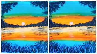 🌄 Beautiful Sunset Landscape Acrylic Painting | Step by Step Full Tutorial 🎨 | #art #KashpiArtStudio