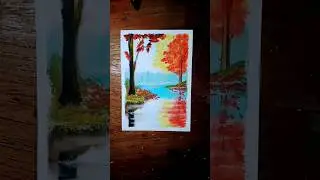 Oil Pastel Reflection of trees in water drawing#shortvideo