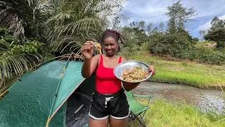Solo camping along the river and cooking pastaand beef from scratch 