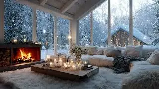 Cozy Snowy Piano | Fireplace Lounge 3 Hours | Study Meditation Stress Relief Healing Sleep