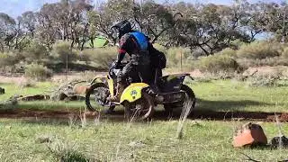 Motorbikes and sidecars 36, 34, 37 near the control, at the Hardi 24 Hour Trial centenary, Kapunda