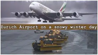 Z&uuml;rich Airport air traffic on a snowy winter day.