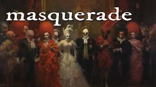 masquerade - dark ambient music, cinematic creepy orchestral soundscape,  dissonant dance of sound