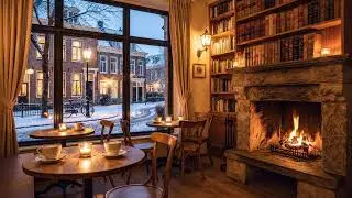 Cozy Winter Night Jazz ☕ Warm Café Lights & Snowy Window Ambience
