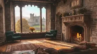 🔥 Cozy Fireplace Ambience with Castle View | Peaceful Reading & Study Atmosphere | No Ads 📚