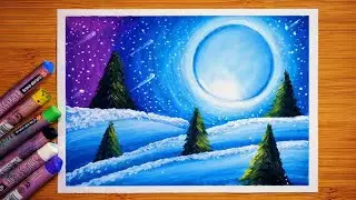 Easy Winter Snowfall Scenery | Relaxing Oil Pastel Drawing for Beginners (Step-by-Step)