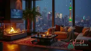 8h ASMR Shanghai Fireplace Rain Sounds Living Room Night City Relaxation