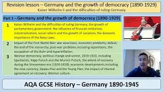 AQA GCSE History Germany 1890-1945: Topic 1 - Kaiser Wilhelm II - 1890 1914