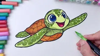 Draw and Color a Cute Sea Turtle 🐢🎨 | Relax Coloring Fun for Kids