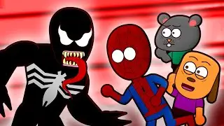 Dogo e Ratch com Homem Aranha vs Venom em desenho animado