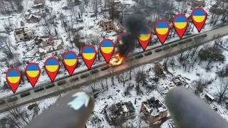 Крупный украинский автоколонна грузовиков стала целью российских FPV-дронов.