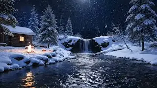 Cozy Waterfall River Cabin (3 HOURS) | Campfire + Snowfall | Deep Sleep | No Music