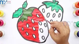 How To Draw And Coloring Strawberry with watercolor paints | Learn Colours For Kids