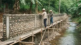 Family Building a Heavy Natural Stone Fence by Hand