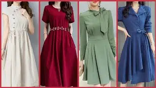 slim fit knee length Plain solid color skater dresses ideas for girls.