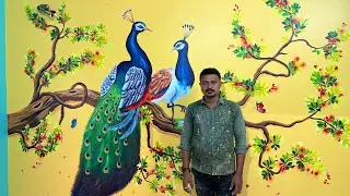 Peacock 🦚 and flowers New wall painting design 