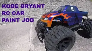Kobe Bryant themed RC car custom paint job. Traxxas Stampede lexan body Tamiya spray paints.