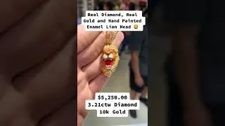 Real Diamond & Gold & Hand Painted Enamel Lion Head Pendant by Ijaz Jewelers