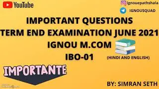 IMPORTANT QUESTIONS IBO-01 || JUNE 2021 || IGNOU || M.COM (MUST WATCH) ✔👍✌  @IGNOU epathshala ​
