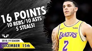 Lonzo Ball Triple-Double - 2018.12.15 - Lakers vs Hornets - 16 Pts, 10 Rebs, 10 Asts!