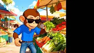 Monkey shopping in super market ai video 