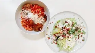 Pasta w/ Meatballs + Wedge Salad & Blue Cheese Dressing, Bacon, Scallion & Radish