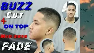 haircut::::buzz cut / 4 on Top / Mid skin fade  Tutorial step by step (jhun panglao)