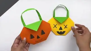 How To Make Easy Paper Halloween PUMPKIN TREAT BAG For Kids #craft #diy