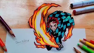 Epic Fire Anime Drawing 🔥✏️ | Full Colored Pencil & Marker Process