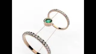 RINGS ROSE Black Gold 18 carats Center Stone Emerald Green , Round & Setting Diamond White ,
