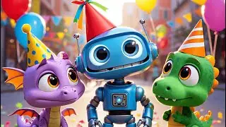 Happy Friends Party 🎉 | Cute Robot & Baby Dino Cartoon