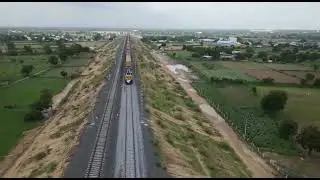 Drone view of the freight train trial run between WDFC's New Palanpur & New Chadotar stations