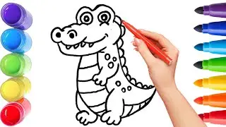 How To Draw cute alligator Drawing, Painting & Coloring For Kids and Toddlers_ Child Art 🐋🌈🎨