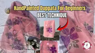 Hand painted embellished Dupata |step by step DIY Designs |Fabric painting for Beginners|Aurabliss