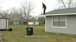 Flip off of a roof into a trash can fail