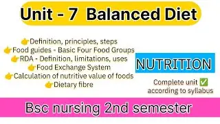 Balanced Diet Unit-7 (NUTRITION) Bsc nursing 2nd semester | Food guide - Basic four food groups