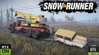 SnowRunner &ndash; Kenworth 963 Rescues Scout Stuck in Island Lake&rsquo;s Deep Mud | Heavy Recovery Mission