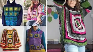 Gorgeous granny crochet square/flower pattern sweater designs ideas 