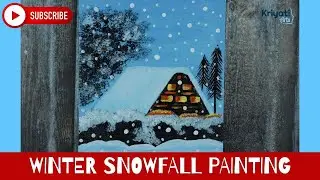 Easy Winter Snowfall Scenery Drawing For Beginners|Beautiful Winter Snowfall Drawing With Acrylic